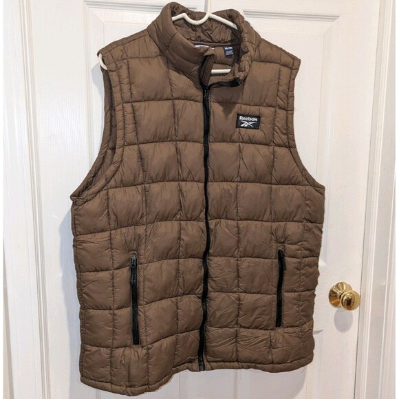 Unisex Size XL Reebok Green/Brown with Black Zipper Puffer Vest 100% Nylon Outer - Picture 3 of 7